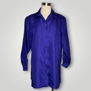 Vintage Top DVF Diane Von Furstenberg Silk Purple Button Front Silk Tunic Small